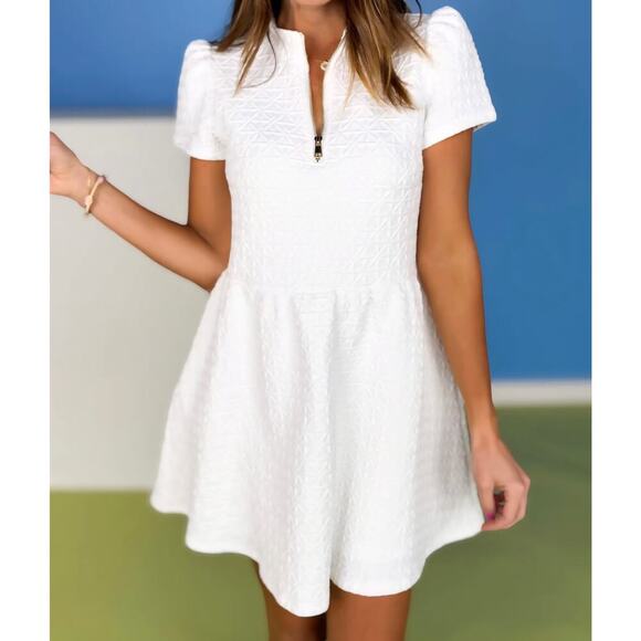 Ssys the label Dresses & Skirts - SSYS The Label Lainey Textured Mini Dress Ivory White Puff Sleeve Size L